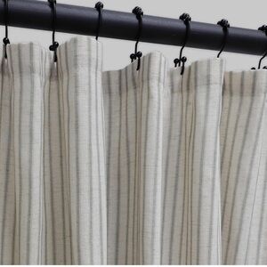 Farmhouse Striped Shower Curtain - 72x72 Inches, Linen Blend Fabric Sage Green